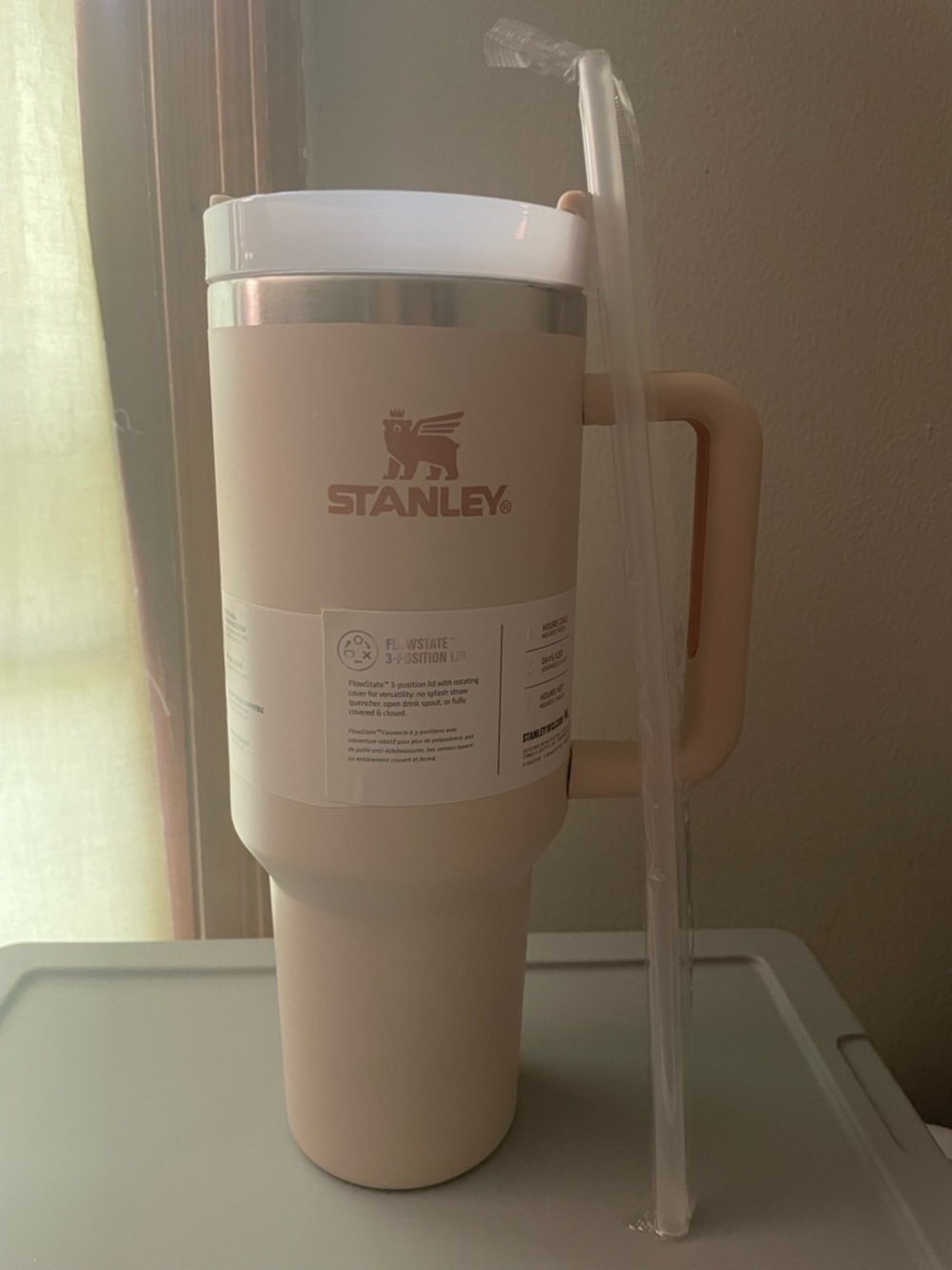 Stanley Light Pink/Cream Travel Tumbler with Handle and Straw